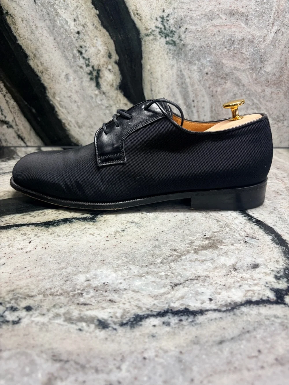 Santoni Black Textile Leather Derby Dress Shoes Men’s UK 9 US 10 Italy